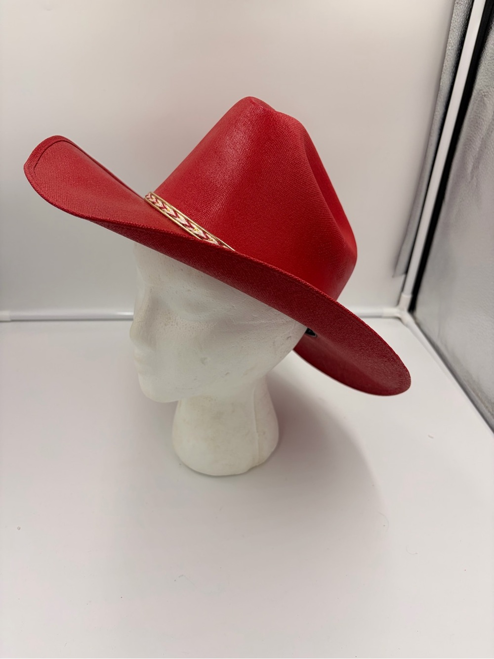 Alamo Hats Red Hard Bill Cowboy Hat 7 1/2 Western Designer Band SUPER RARE!!